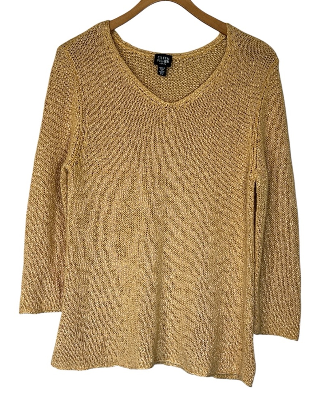Eileen Fisher Italian Yarn Sweater Top V Neck Size PL( Petite) Yellow Office